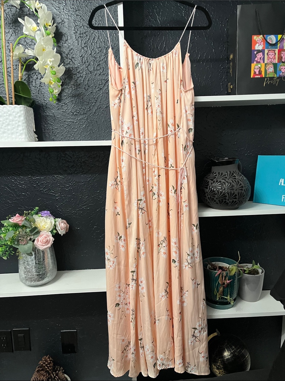 Abercrombie & Fitch Peach Floral Spaghetti-Strap Maxi Dress